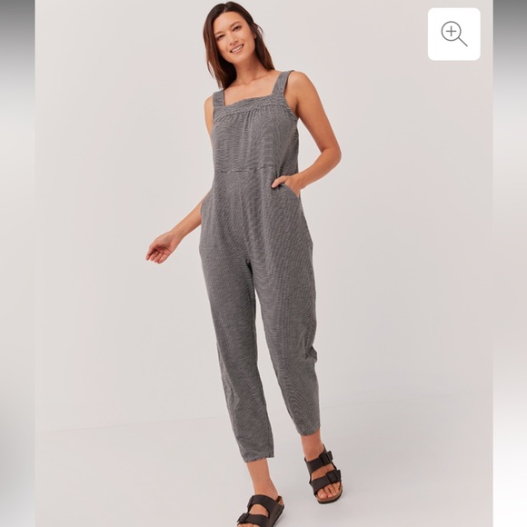 NEW Pact Relaxed Slub Overall Jumpsuit - Small Stripe Organic Cotton - Picture 1 of 10